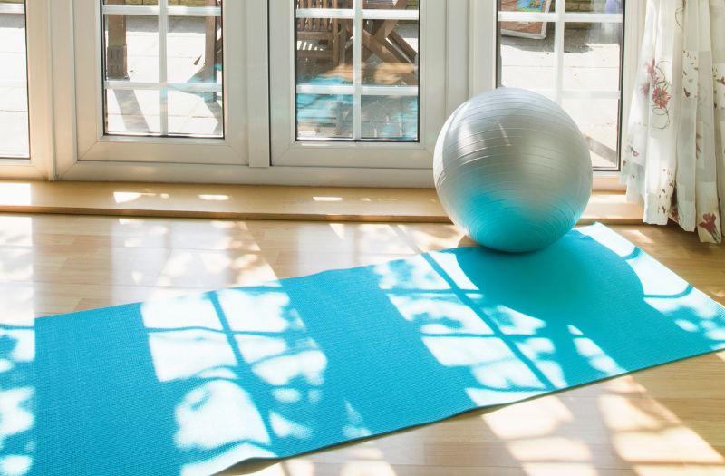 yoga mat and gym ball at the house